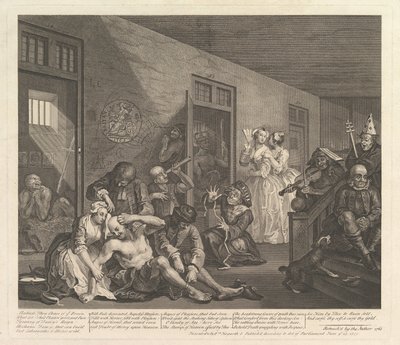 A Rakes Progress, 8. tábla, [1735. június 25.], újra kiadva 1763-ban. alkotó: William Hogarth