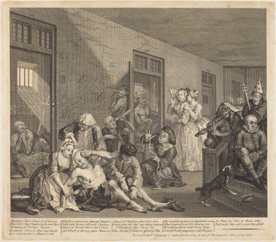 Egy kicsapongó élete: 8. tábla alkotó: William Hogarth