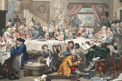 Választási szórakozás, illusztráció a „Hogarth Restored: The Whole Works of the híres William Hogarth, újrametszett Thomas Cook” című kocsmából. 1812 (kézzel színezett metszet) alkotó: William Hogarth