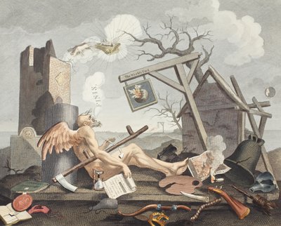 Bathos, az elsüllyedés módja, a fenséges festményeken, a Dealers in Dark Pictures felirattal, illusztráció a „Hogarth Restored: The Whole Works of the híres William Hogarth” című könyvből, amelyet Thomas újra metszett alkotó: William Hogarth