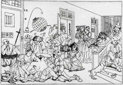 Bedlam elmegyógyintézet, metszet a rake fejlődéséről, William Hogarth (1697-1764) alkotó: William Hogarth