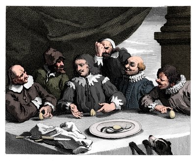 Kolumbusz feltöri a tojást, 1753, 1833. alkotó: William Hogarth
