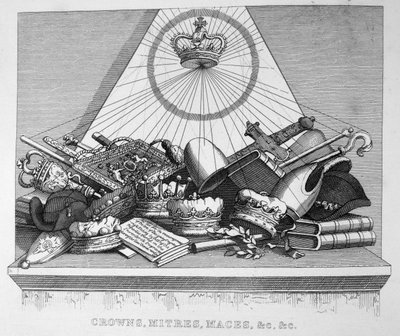 Koronák, gércek, buzogányok stb., 1754 alkotó: William Hogarth