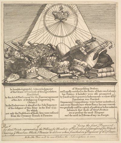 Koronák, gércek, buzogányok stb., 1755. alkotó: William Hogarth