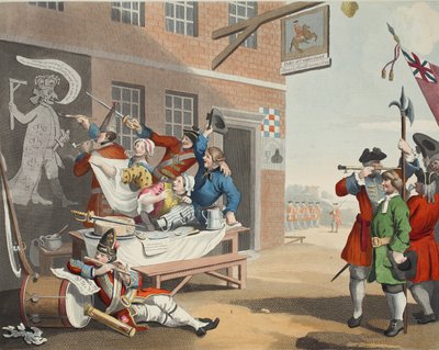 Anglia, illusztráció a „Hogarth Restored: The Whole Works of the híres William Hogarth, re-graves by Thomas Cook”, pub. 1812 (kézzel színezett metszet) alkotó: William Hogarth