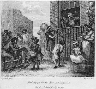 Az első terv A feldühödött zenészhez, 1799 alkotó: William Hogarth