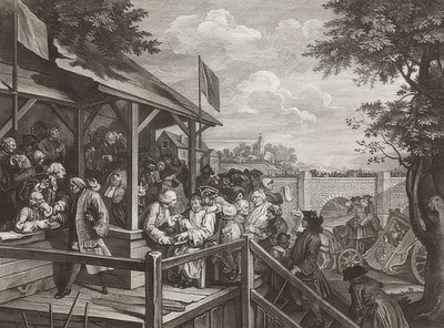 Egy választás négy lenyomata / Az általános választások. 3. lap: Szavazás / Szavazás. 1758 alkotó: William Hogarth