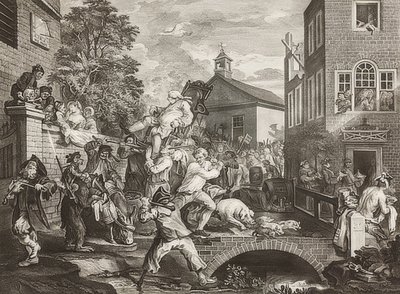 Egy választás négy lenyomata / Az általános választások. 4. lap: A képviselők elnöklete / A képviselők diadalmenete. 1758 alkotó: William Hogarth