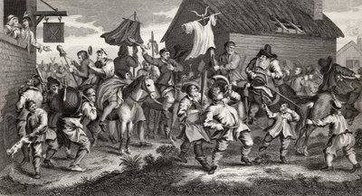 Hudibras találkozik a Skimingtonnal, metszett T.E. Nicholson, a "Hudibras"-ból, Samuel Butler (1612-80) a "The Works of Hogarth"-ból, 1833-ban alkotó: William Hogarth