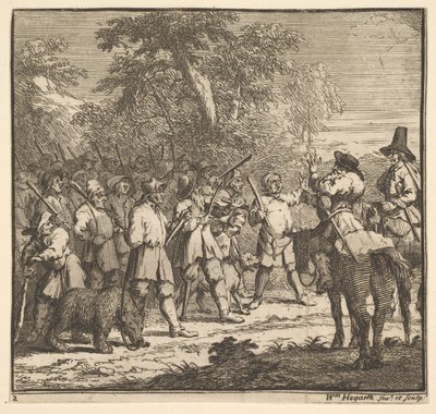 Hudibras első kalandja, tizenhét kis illusztrációja Samuel Butlers számára Hudibras, n..., 1721-26. alkotó: William Hogarth