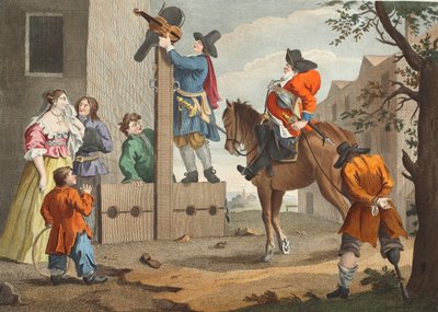 Hudibras vezeti Crowderót a Triumphban, Samuel Butler (1612-80) „Hudibras”-jából, illusztráció a „Hogarth Restored: The Whole Works of the híres William Hogarth, újrametszette Thomas Cook” című kocsmából. 1812 (kézzel színezett metszet) alkotó: William Hogarth