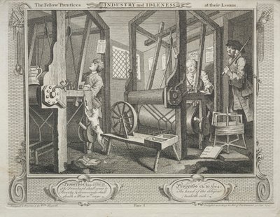 Ipar és tétlenség: The Fellow Prentices a szövőszékeken alkotó: William Hogarth