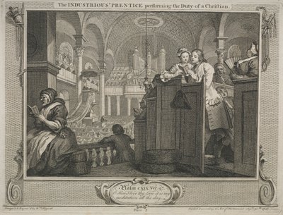 Ipar és tétlenség: A keresztény kötelességét teljesítő szorgalmas prédikátor, 1747. alkotó: William Hogarth