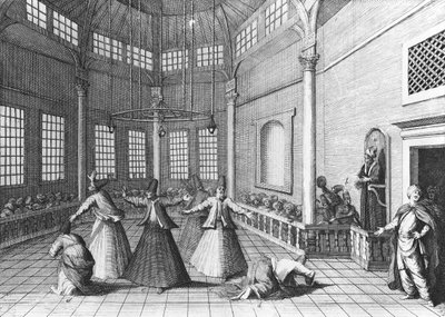 Egy török mecset belsejében, illusztráció Aubry de la Mottraye „Utazások Európán, Ázsián és Afrika egy részébe” című művéből, 1723-ban megjelent alkotó: William Hogarth