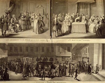 Fiatal terhes nő ítélete, keresztelés és temetés alkotó: William Hogarth