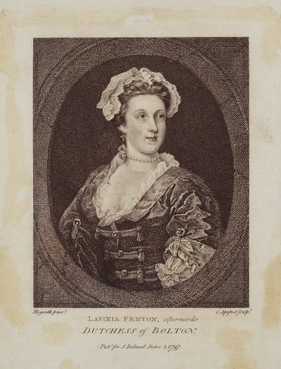 Lavinia Fenton, később Bolton hercegnője, Cornelius Apostool (1762-1844) metszete, 1797 (stiffle-metszet) alkotó: William Hogarth