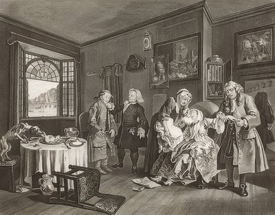 Házasság à la Mode / házasság a divat szerint. 6. lap: A hölgy? S halál / A grófnő öngyilkossága. 1745 alkotó: William Hogarth