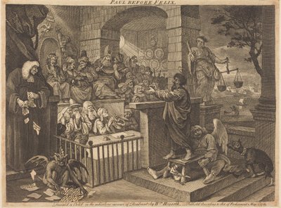 Pál Felix előtt, burleszk változatban alkotó: William Hogarth