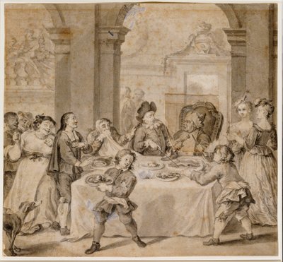 Sancho a csodálatos lakomán, Miguel de Cervantes "Don Quijote"-jából alkotó: William Hogarth