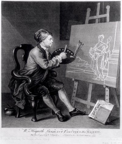 Önarckép A képregénymúzsa festménye, a művész által metszett, kocsma. 1758 alkotó: William Hogarth