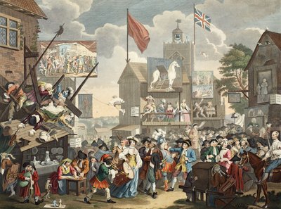 Southwark Fair, 1733, illusztráció a "Hogarth Restored: The Whole Works of the Celebrated William Hogarth, re-engraved by Thomas Cook", pub. 1812 (kézzel színezett metszet) alkotó: William Hogarth