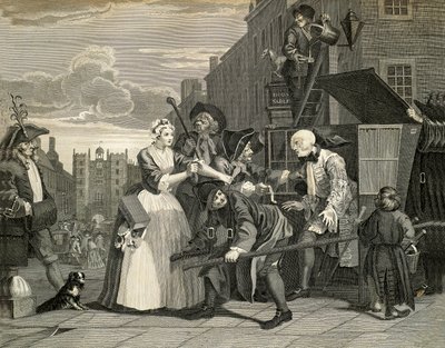 Utcai jelenetek Londonban, William Hogarth (1697-1764), metszet, Anglia alkotó: William Hogarth