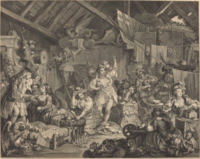 Sétáló színésznők, akik egy pajtában öltözködnek alkotó: William Hogarth