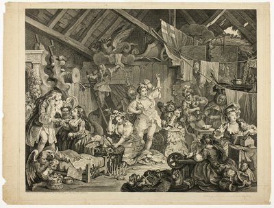 Sétáló színésznők, akik egy pajtában öltözködnek alkotó: William Hogarth