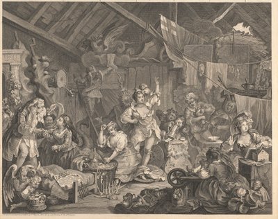Sétáló színésznők, akik egy pajtában öltözködnek alkotó: William Hogarth