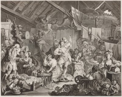 Sétáló színésznők, akik egy pajtában öltözködnek. 1738 alkotó: William Hogarth