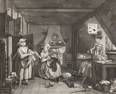 A szorongatott költő. 1736/40 alkotó: William Hogarth