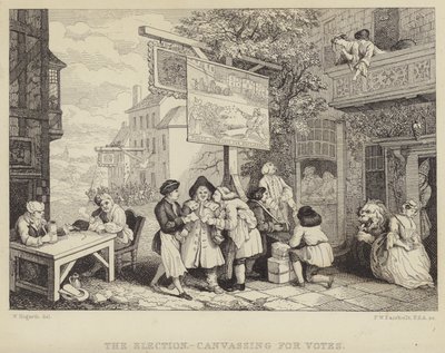 A választás – Szavazatgyűjtés: szatíra az 1755-ös parlamenti választásról, egyike a választás humora című négyből álló sorozatnak alkotó: William Hogarth