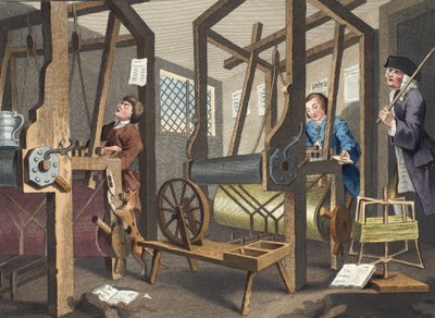 The Fellow „Prentices at their Loooms”, „Ipar és tétlenség” I. táblája, illusztráció a „Hogarth Restored: The Whole Works of the híres William Hogarth, re-graves by Thomas Cook”, pub. 1812 alkotó: William Hogarth