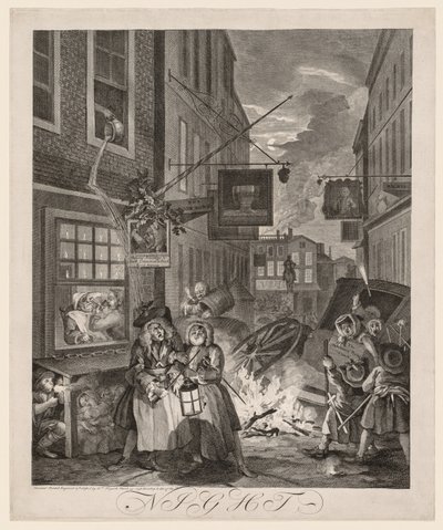 A négy napszak: Éjszaka, 1738. alkotó: William Hogarth