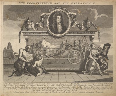 Az előlap és annak magyarázata 1. tábla: Illusztrációk Samuel Butlers Hudhoz..., 1725-30. alkotó: William Hogarth