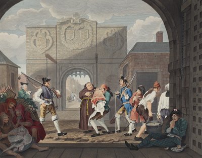 A calais-i kapu, avagy O The Roast Beef of Old England, illusztráció a „Hogarth Restored: The Whole Works of the híres William Hogarth, újrametszett Thomas Cook” című kocsmából. 1812 (kézzel színezett en alkotó: William Hogarth