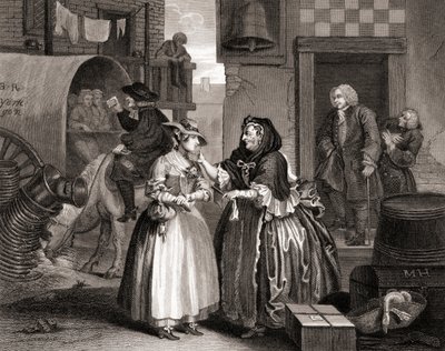 Az 1833-ban Londonban megjelent The Works of Hogarth című szerzemény csapdába ejtette a szajhák fejlődését (bw-metszet) alkotó: William Hogarth