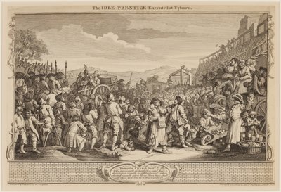 A tétlen "Prentice kivégezték Tyburnben, 1747. szeptember 30. (metszet) alkotó: William Hogarth