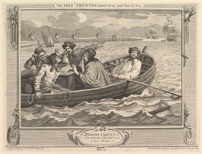 The Idle Prentice Turned Away and Sent to Sea: Industry and Idleness, 5. lemez, 1747. szeptember 30. alkotó: William Hogarth