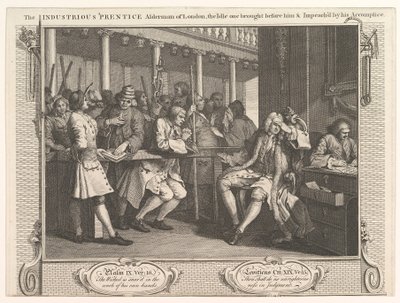 The Industrious Prentice Alderman of London, The Idle One Brought Before Hi..., 1747. szeptember 30. alkotó: William Hogarth