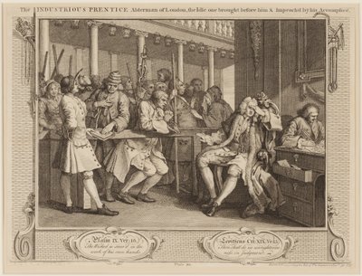A szorgalmas „Londoni Alderman pap: A tétlen, akit elé állított, és bűntársa vád alá helyezte alkotó: William Hogarth