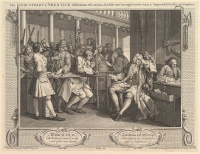 The Industrious Prentice Alderman of London, the Idle One Brought Before Hi..., 1747. szeptember 30. alkotó: William Hogarth
