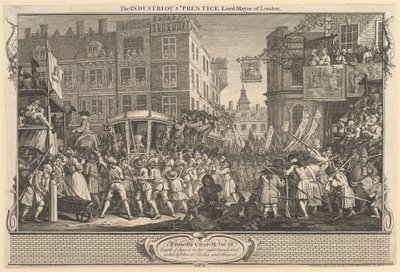 The Industrious Prentice Lord Mayor of London: Industry and Idleness, plate..., 1747. szeptember 30. alkotó: William Hogarth