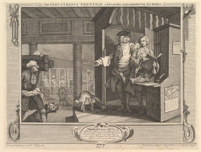 A szorgalmas prentice kedvence, és mestere megbízta: Ipar ..., 1747. szeptember 30. alkotó: William Hogarth