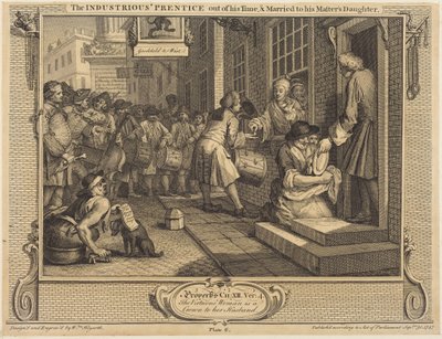 A szorgalmas inas letöltötte tanulóidejét, és feleségül vette mestere lányát alkotó: William Hogarth