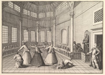 A mecset belseje, a táncoló dervisek Aubry de La Mottrayes átutazik..., 1723-24. alkotó: William Hogarth