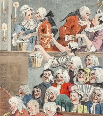 The Laughing Audience, illusztráció a „Hogarth Restored: The Whole Works of the híres William Hogarth, újrametszette Thomas Cook”, pub. 1812 (kézzel színezett metszet) alkotó: William Hogarth