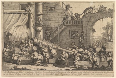 A Lemuel Gulliverre kiszabott büntetés, 1726. december. alkotó: William Hogarth