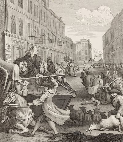 A kegyetlenség második szakasza. From: The Four Stages of Cruelty / A kegyetlenség négy szakasza. 1751 alkotó: William Hogarth