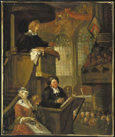 Az alvó gyülekezet, 1728 alkotó: William Hogarth
